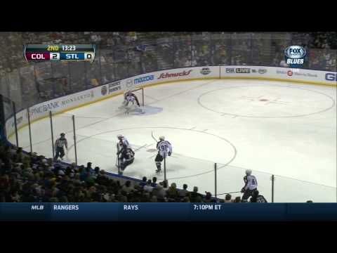 Nathan MacKinnon wrist shot goal 2-0 Colorado Avalanche vs St. Louis Blues 4/5/14 NHL Hockey.
