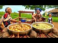 African Village Cooking Mom Prepares Delicious Chicken Curry Over Firewood