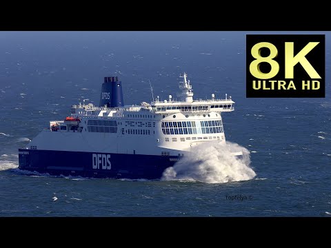 8K video CAR Ferries crossing the Stormy Sea and moor at the Port of Dover