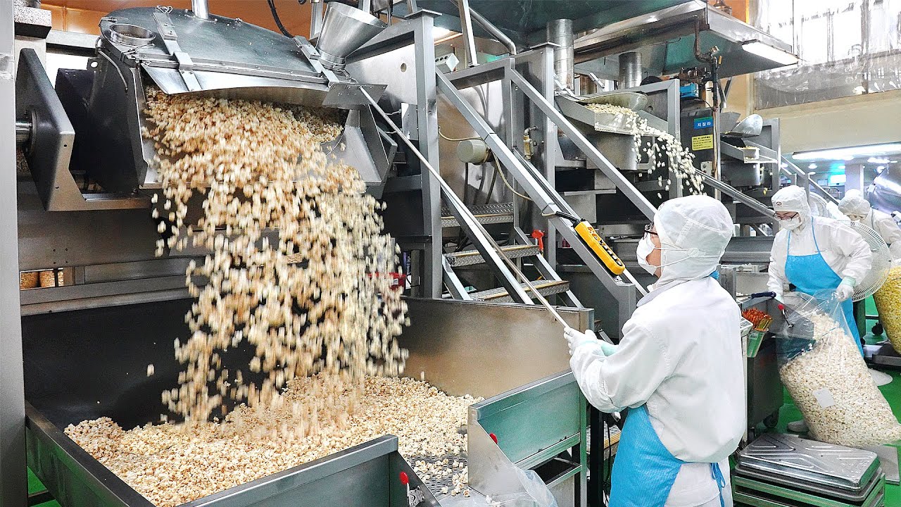 Amazing Popcorn Mass Production! making sweet popcorn in Popcorn Factory - Korean street food
