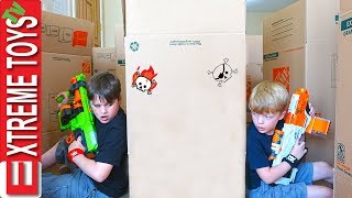 Ethan Vs. Cole Nerf Battle Royale in a Box Maze Fort!