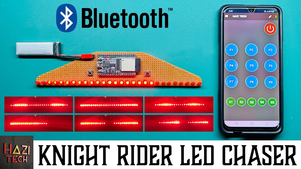 Knight Rider LED Chaser With Bluetooth Control | Fading Tail | 9 Patterns | ESP32 Arduino YouTube thumbnail