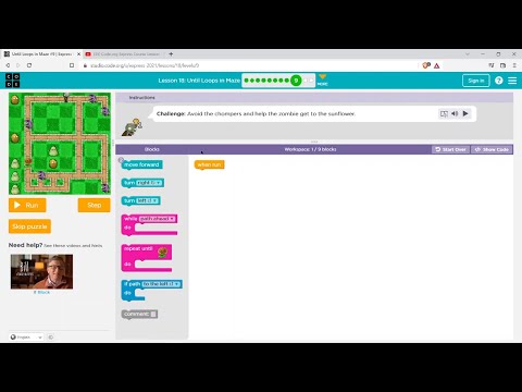 L18-9 |Code.org | Express-2021 | Lesson 18: Until Loops in Maze | level 9