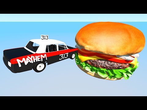 Jumping cars over giant Hamburger - BeamNG.Drive