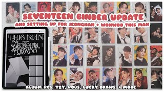 organizing + storing new kpop photocards in my seventeen binders ⭐ setting up for this man (wonwoo)