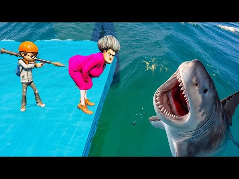 Scary Teacher 3d - Nick Revenge Mission. Shark Attack vs Blue Scary Teache - Game Animation