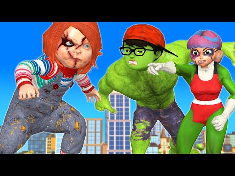 Scary Stranger 3D - NickHulk and TaniHulk vs Giant Chucky and Zombie - TaniHulk recuse Miss T Gaming