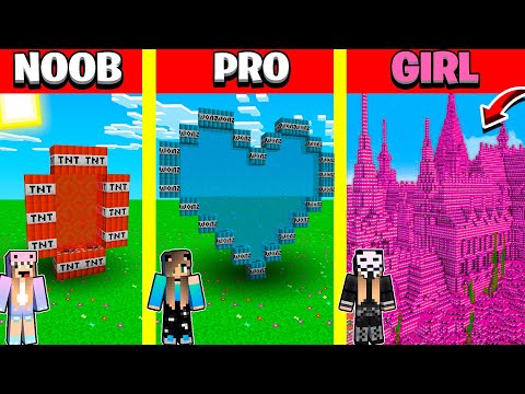 Minecraft Battle: SECRET TNT TUNNEL BASE HOUSE BUILD CHALLENGE - NOOB vs PRO vs GIRL / Animation