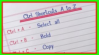 ctrl A to Z shortcut keys | ctrl shortcut keys A to Z | computer shortcut keys