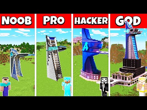 Minecraft Avengers Tower Build Challenge - Noob vs Pro vs Hacker vs God Animation