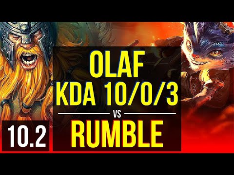 OLAF vs RUMBLE (TOP) | 3 early solo kills, KDA 10/0/3, Legendary | EUW Challenger | v10.2