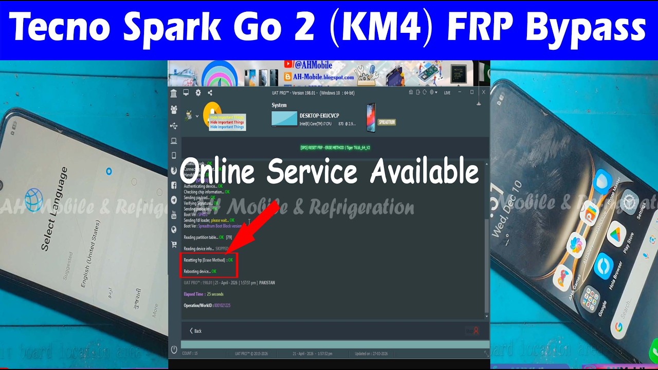 Tecno Spark Go 2 (KM4) FRP Bypass Android 15 UAT Unlock Tool (Online Service Available)