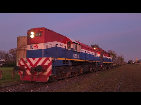 [8K] Tren cargado de NCA con destino a Rosario pasando por Marcos Juárez al amanecer!!!!!!