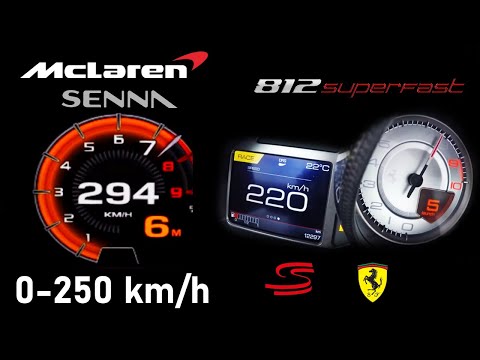 800 HP McLaren Senna vs Ferrari 812 Superfast Acceleration Sound 0-100 & 0-250 km/h