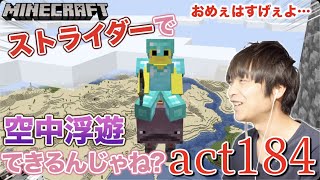 【マインクラフト】ストライダーに乗り落下途中で歪んだキノコ付きの棒を高速で持ち替えたら空中浮遊できるんじゃね?? 検証してみたw【セイハのセハクラ実況act184】