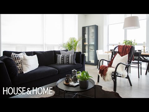 Part of a video titled Interior Design — How To Decorate A 2-Bedroom Condo For Under 10k
