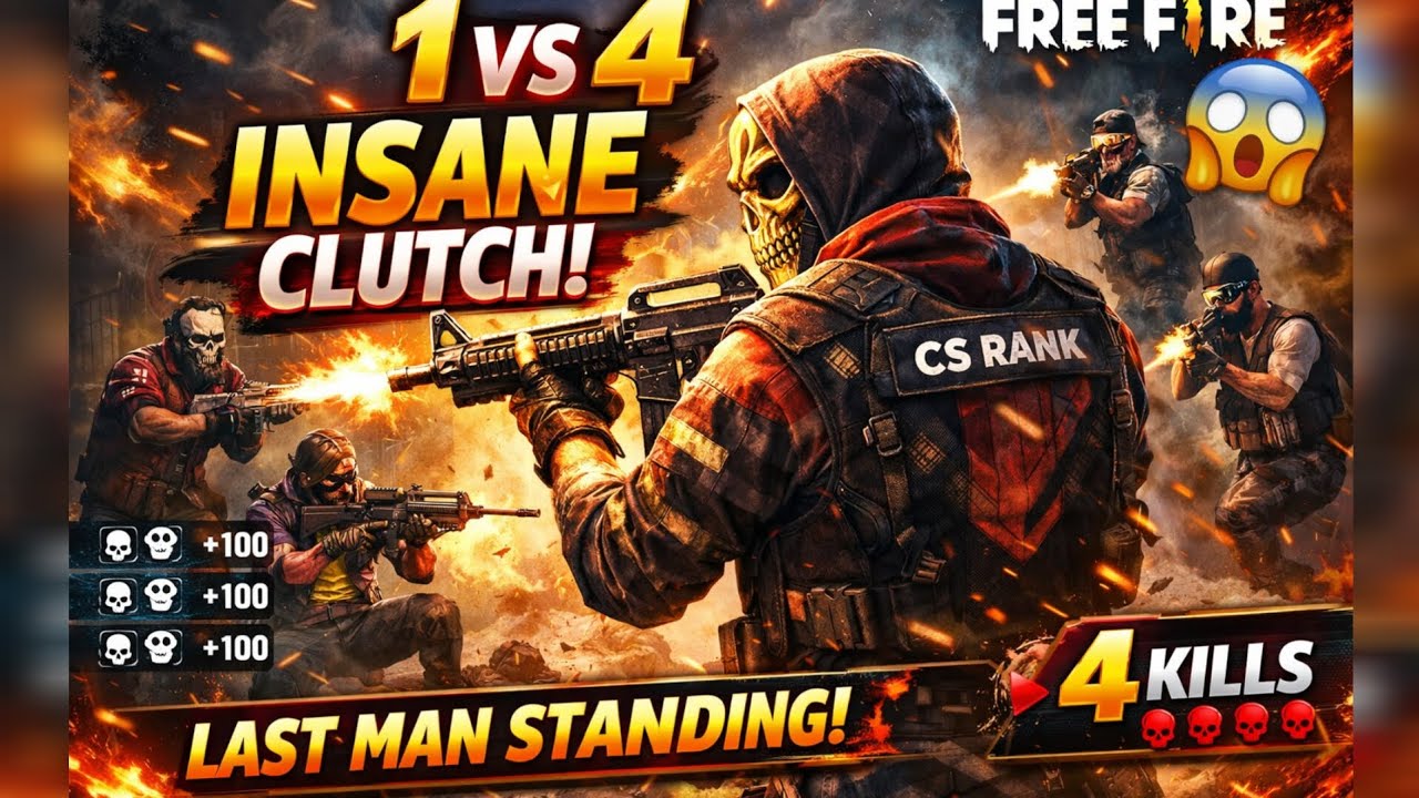 1v4 CLUTCH in CS RANK 😳🔥 UNBELIEVABLE SKILL! #freefire #viral #foryoupage 