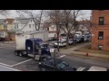 Truck Making Tight Turn On Residental Street