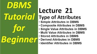 Lect-21 Types of Attributes in ER Diagram | Simple Composite Single Multi Valued Stored Derived