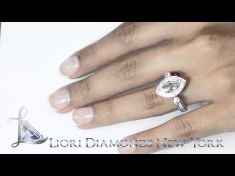 FD-166 - 3.06 Carat Fancy Blue Marquise Cut Diamond Engagement Ring 18k Vintage Style