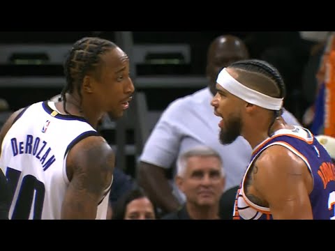 Dillon Brooks and DeMar DeRozan couldn't stop jawing at the end of Suns vs Kings 😂