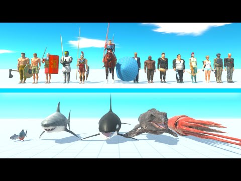 ALL HUMANS Team vs NEW AQUATIC Team - Animal Revolt Battle Simulator ARBS