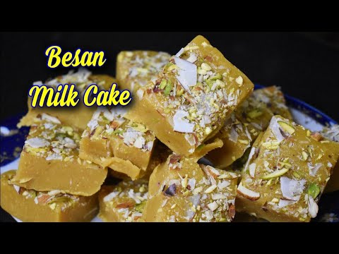 Besan Burfi with milk powder | besan milk cake recipe | Khalida Kitchen | in Urdu Hindi | gramflour