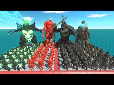 Colossal Titan x Super Godzilla Team VS Godzilla x Kong Team - Animal Revolt Battle Simulator
