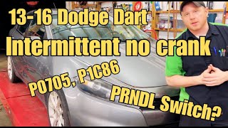 13-16 Dodge Dart Intermittent No Crank. P0705, P1C86 Stored. Transmission Range Sensor Replacement.