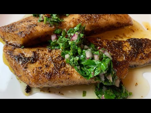 Blackened Dolphin with Chimicurri sauce.