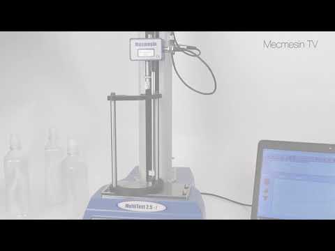 Testing flip-cap drinks bottles.  Mecmesin Force & Torque Measurement Systems