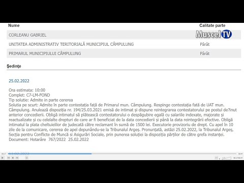 Jurnal MUSCEL TV 28.02.2022 Angajat demis, a câștigat procesul cu Primăria Câmpulung