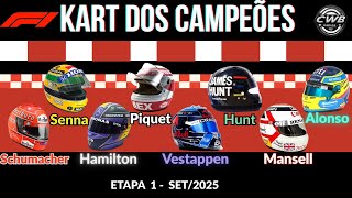 Senna, Prost, Piquet, Hunt, Lauda, Hamilton, Mansel, Verstapen, Shumacher e Barichelo, no grid.
