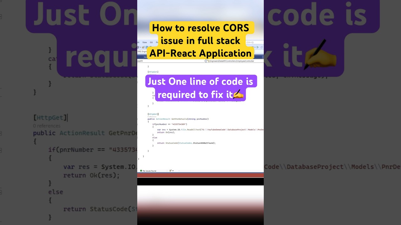 How to fix CORS issue in full stack app using React and Web API #shorts #coding #reactjs #webapi