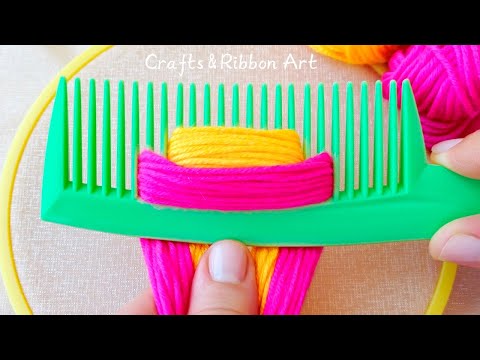 It's so Beautiful 🌟💖 I Made It with Yarn Using a Comb - Amazing Flower Design, You will Love It