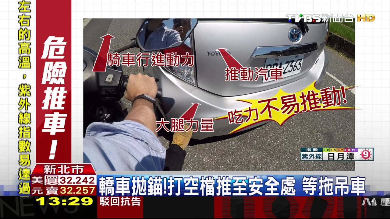大力金剛腳!疑轎車拋錨 騎士「腳推車」