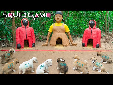 SQUID GAME Puppies! Build Squid Game Dog House