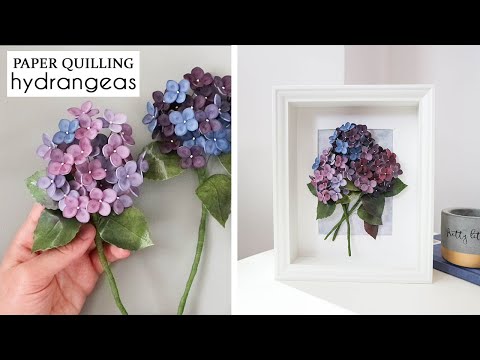 DIY How to Frame Paper Quilling Hydrangea | Spring Hortensia Flowers Art