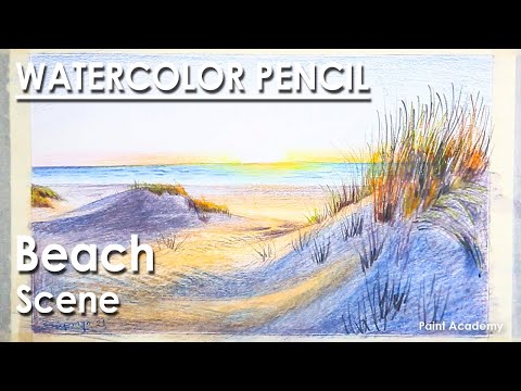 Watercolor Pencil A Beach Scene | step by step
