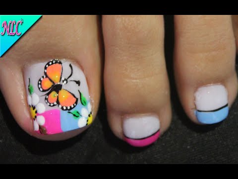 DISEÑO DE UÑAS PARA PIES FLORES Y FRANCÉS CON COLORES ♥ – FRENCH NAIL ART – FLOWERS NAIL ART – NLC