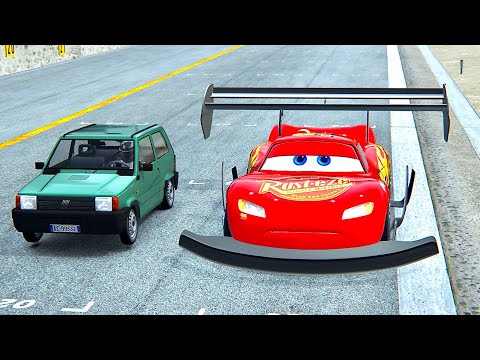 Lightning McQueen GTR vs Fiat Panda Monster - Drag Race