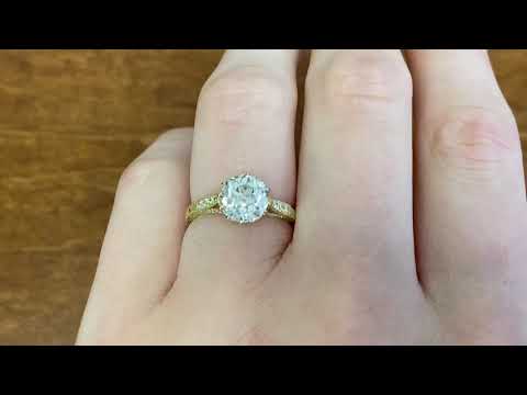 1.85ct Solitaire Old European Cut Diamond Crown18k Gold Engagement Ring - Barnard Ring - Hand Video