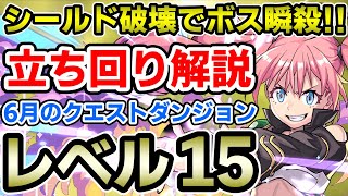 【レベル15】ミリムでサクサク攻略!! シールド破壊でボスも瞬殺!! 立ち回り解説【6月のクエストダンジョン】【パズドラ】
