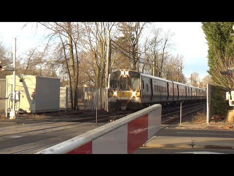 Three LIRR MU Trains (1 M9, 2 M7) Pass by Carleton Ave Crossing 2/7/2025