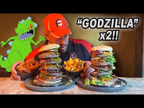 Trying To Eat TWO Belgian "Godzilla" Burger Challenges at Plein 12 in Dilbeek, Belgium!!