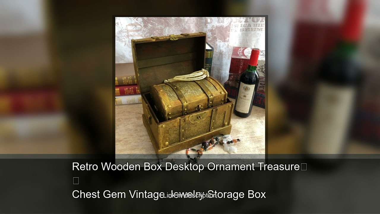 Retro Wooden Box Desktop Ornament Treasure Chest Gem Vintage Jewelry Storage Box
