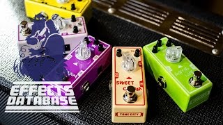 Video thumbnail for Tone City mini overdrives: Bad Horse, Dry Martini, Mandragora, Sweet Cream, Kaffir Lime by effectsdatabase