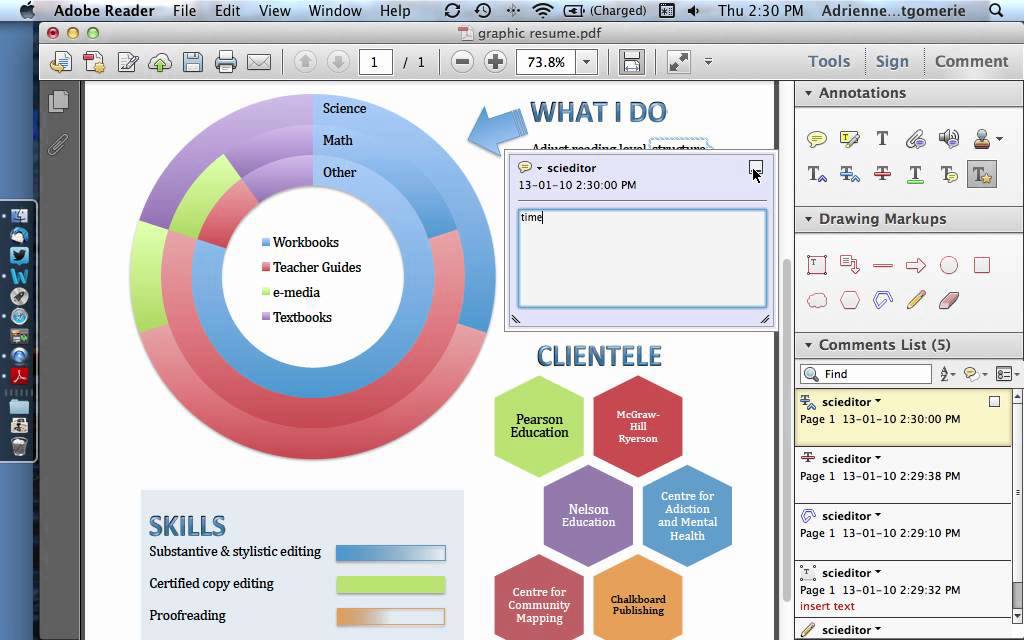 Basic proofreading markup for PDFs using Acrobat Reader XI