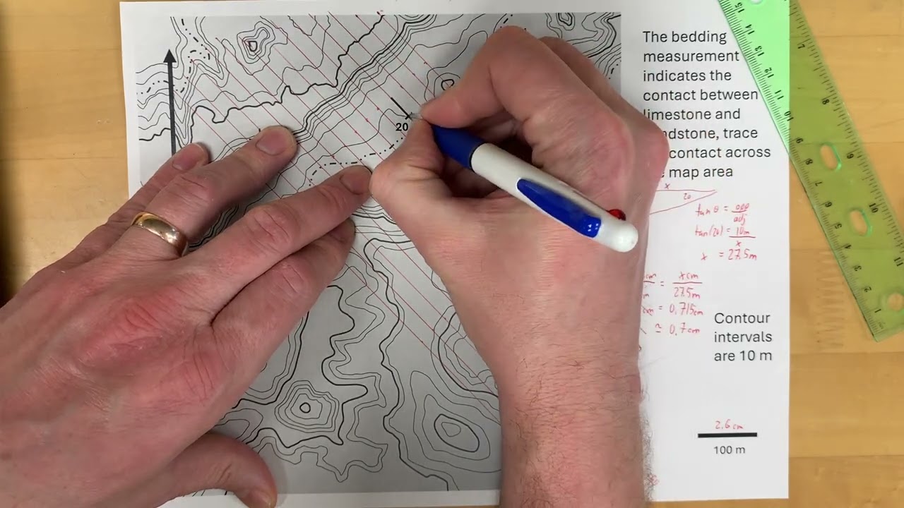 Using structure contours to project a geologic contact across a map