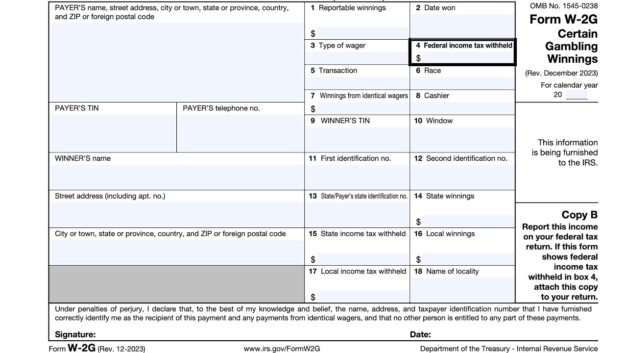 IRS Form W-2G walkthrough (Certain Gambling Winnings)